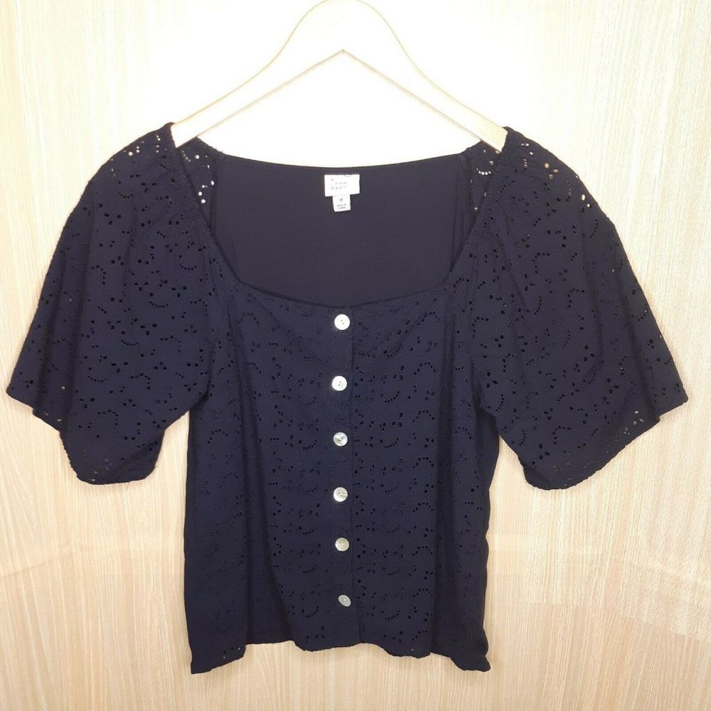 A New Day Womens Navy Off The Shoulder Eyelet Top